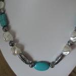 Pretty Turquoise And White Beaded Fashion Necklace
