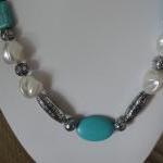 Pretty Turquoise And White Beaded Fashion Necklace