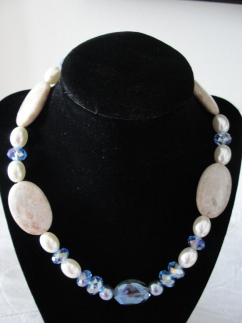 Beige Jasper And Pastel Blue Chunky Bubble Necklace